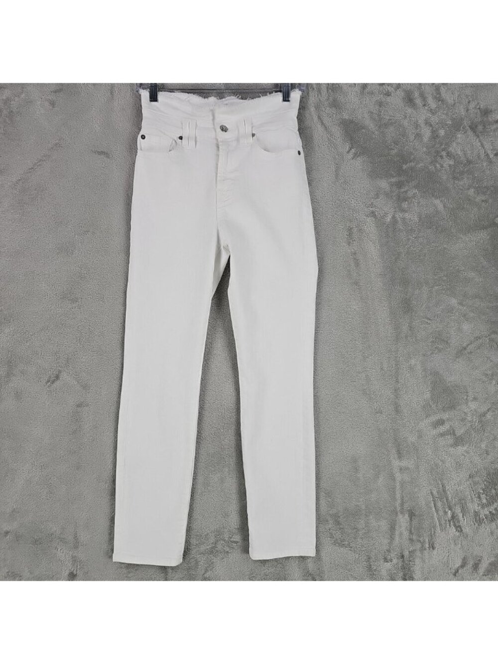 7 For All Mankind High Rise Skinny Jeans Womens 24 White Stretch Denim Raw Waist